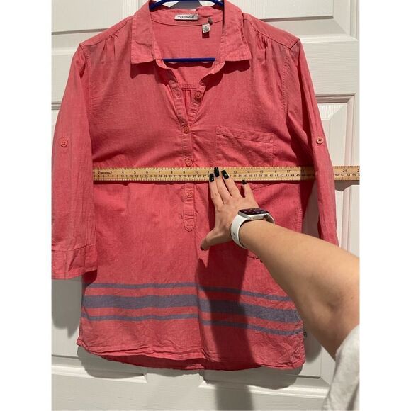 Toad&Co Quarter Sleeve Camp Cove Peasant Red With Blue Stripes Women’s Medium - Picture 4 of 12